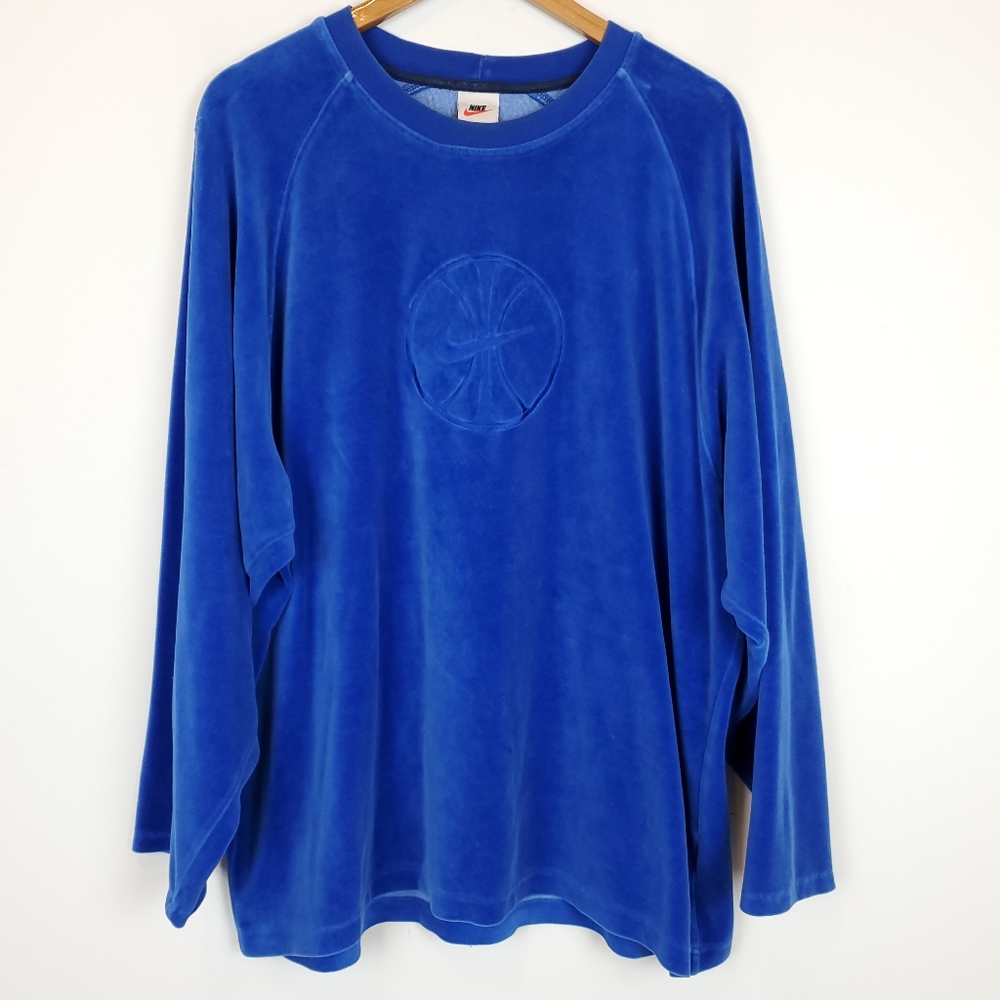 Vintage Nike Blue Velour Embossed Basketball Crewneck Sweater